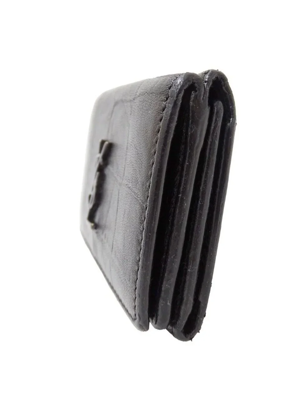 Saint Laurent Wallet Trifold Leather Black Compact Mini Logo Adult - Picture 4 of 15